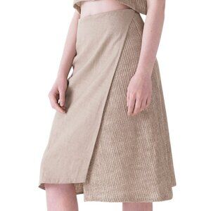 AIKI District Clara Linen Tan Asymmetrical Wrap Style Skirt Sz M